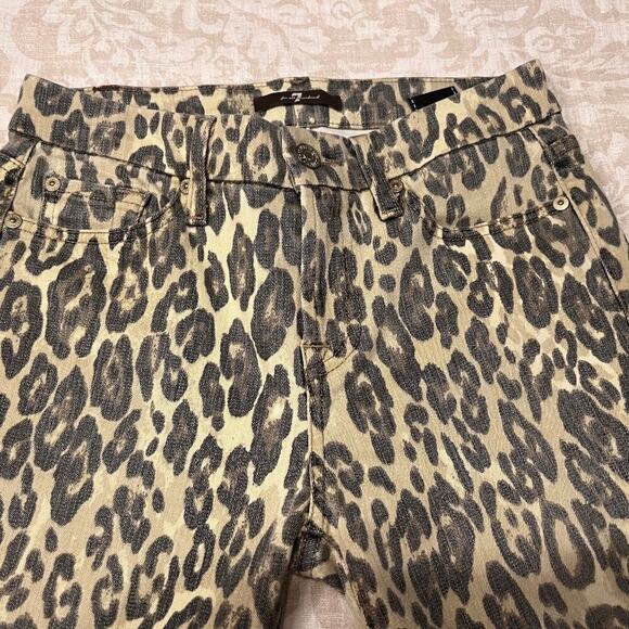 7 for All Mankind jeans brown & tan animal print stretch skinny ankle Sz 26 US 2 - Picture 4 of 9